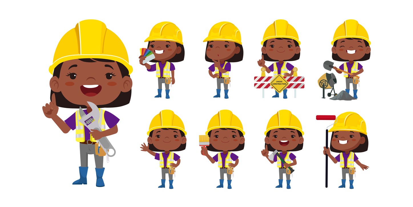 Building worker with different poses