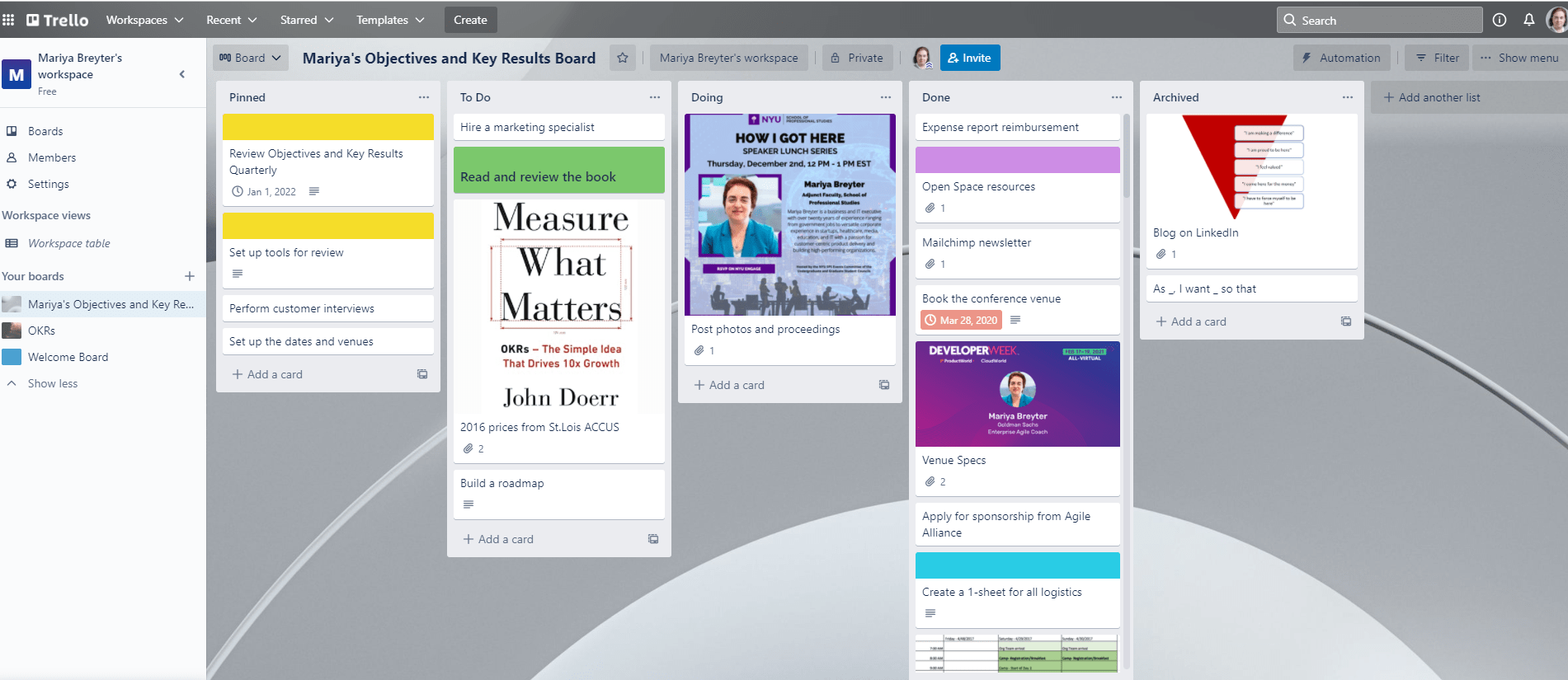 Maria Breyter’s workspace on Trello