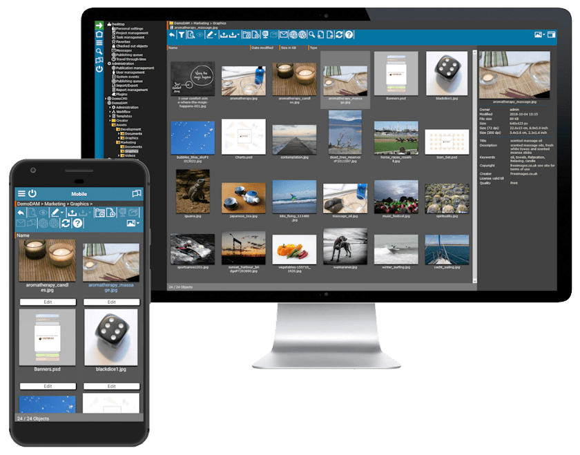 laptop and phone screens displaying different images