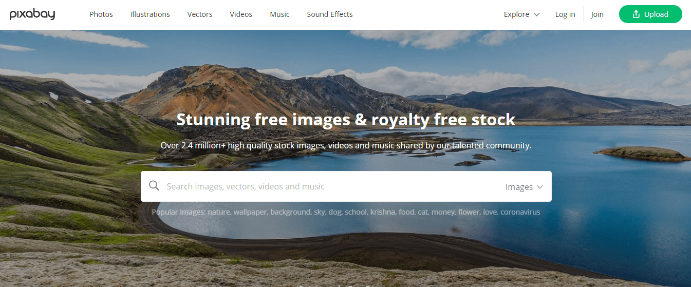 Screenshot of homepage of Pixabay