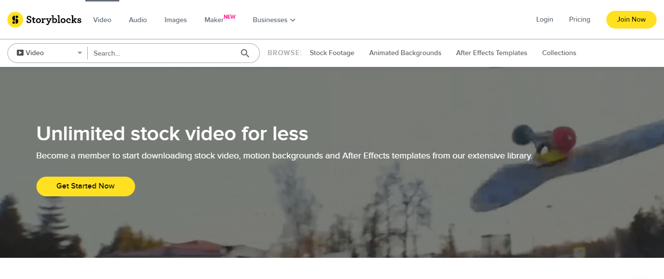 Screenshot of Storyblocks homepage